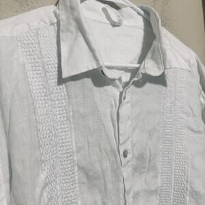 Kanoa Mens XL 100% Linen Guayabera Shirt Embroidered Pleat Button Front Colombia